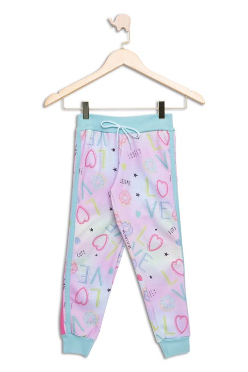 Calça Infantil em Moletom Com Estampa Corações Love Verde Claro Tam 4 a 8