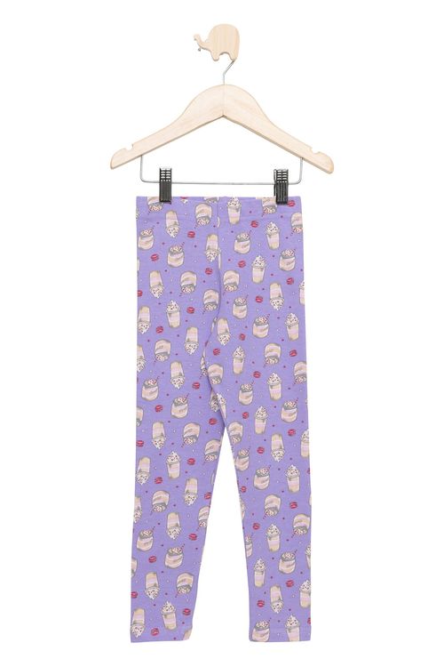 Calça Legging Infantil com Estampa Milkshake Lilás Tam 4 a 8