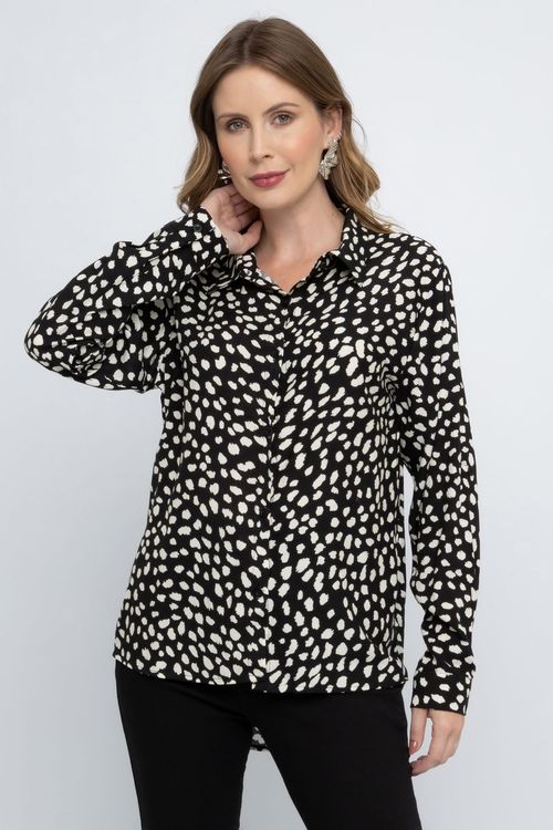 Camisa Feminina City Animal Print Preta