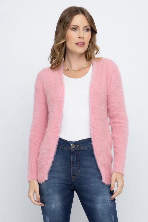 Cardigan Feminino Romântico Rosa Claro