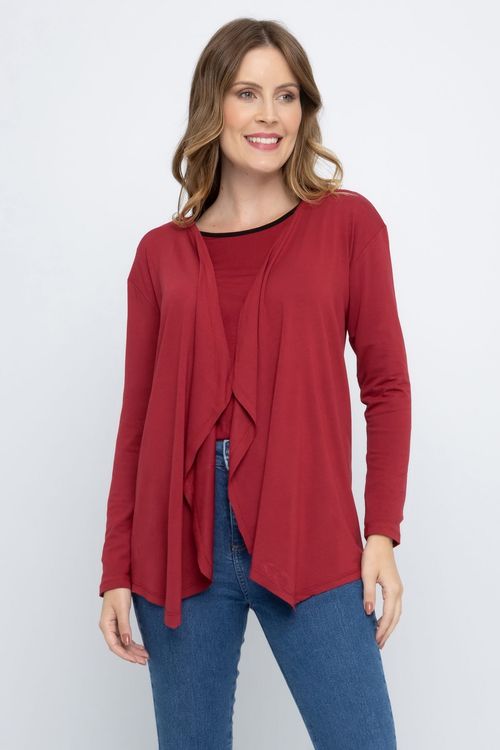 Cardigan Feminina Casual Liso Vinho