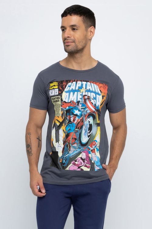 Camiseta Masculina Estampa Capitão América Cinza Escuro