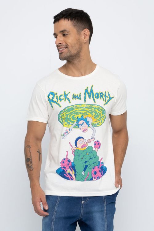 Camiseta Masculina Estampa Rick and Morty Off White