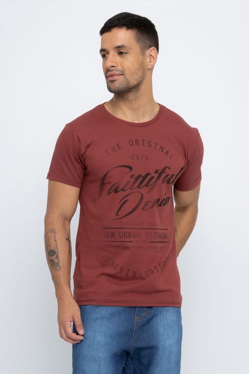 Camiseta Masculina Estampada Bordô