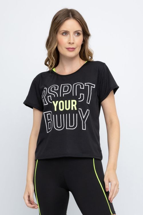 Blusa Esportiva Feminina Respect Your Body Preta