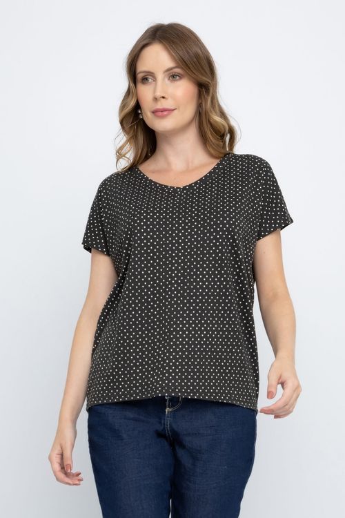Blusa Feminina em Polybrush com Estampa Poá Preta