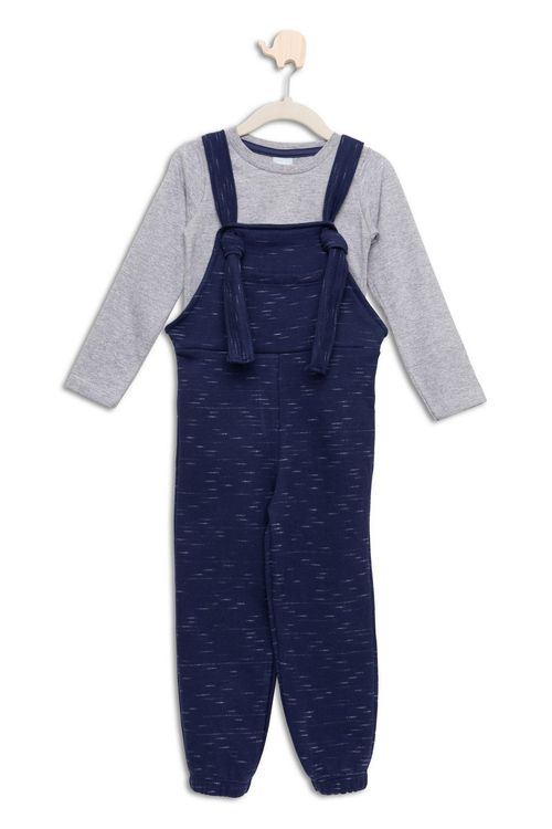 Conjunto Infantil Blusa e Jardineira em Moletom Jet Azul e Mescla Tam 1 a 3