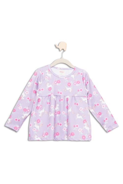 Blusa Infantil com Estampa Unicórnio Lilás Tam 1 A 3