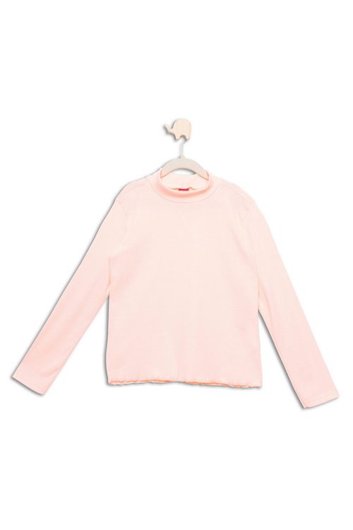 Blusa Juvenil com Gola Alta Lisa Canelada Rosa Claro Tam 10 A 16