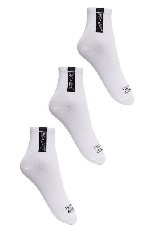 Kit 3 Pares de Meias Masculinas Cano Curto Lettering Brancas