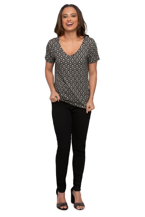 Blusa Feminina Viscolycra Estampada Preta