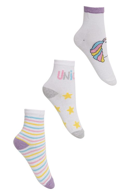Kit 3 Pares de Meias Infantis Cano Médio Estampadas Branco Lilás e Mescla