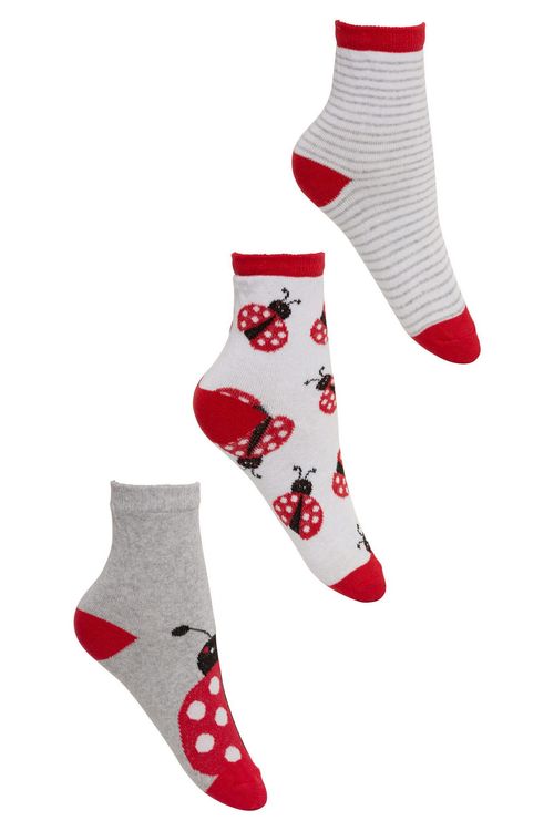 Kit 3 Pares de Meias Infantis Cano Médio com Estampa Joaninha Sortidas Mescla e Vermelho