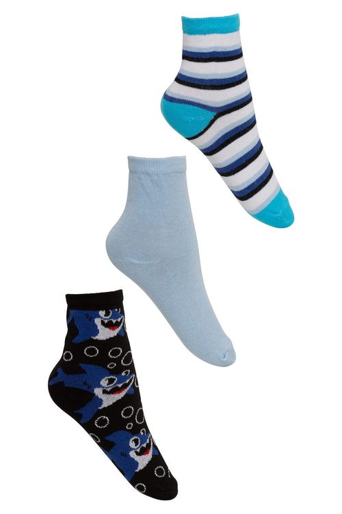 Kit 3 Pares de Meias Infantis Cano Médio com Estampas Sortidas Azul e Preto