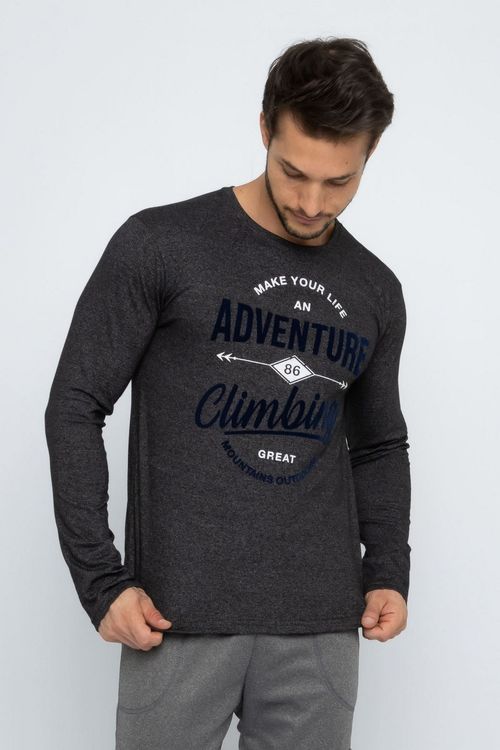 Camiseta Masculina Moline Estampa Lettering Mescla Escuro