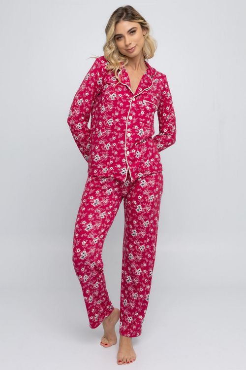 Pijama Feminino Aberto com Estampa Onça Rosa e Branco