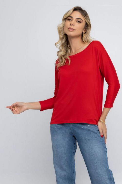 Blusa Feminina Casual Manga 7/8 Vermelha