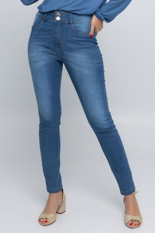 Calça Feminina Skinny 2 Botões Jeans Médio