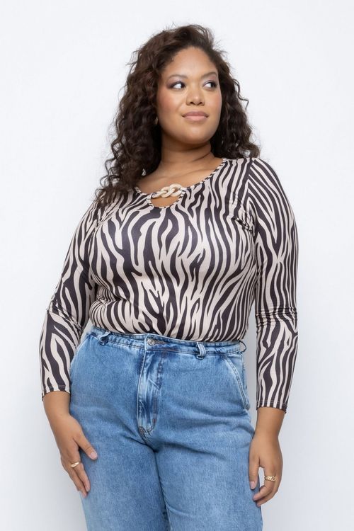 Blusa Feminina com Estampa Animal Print Pra Mim Preta e Branca