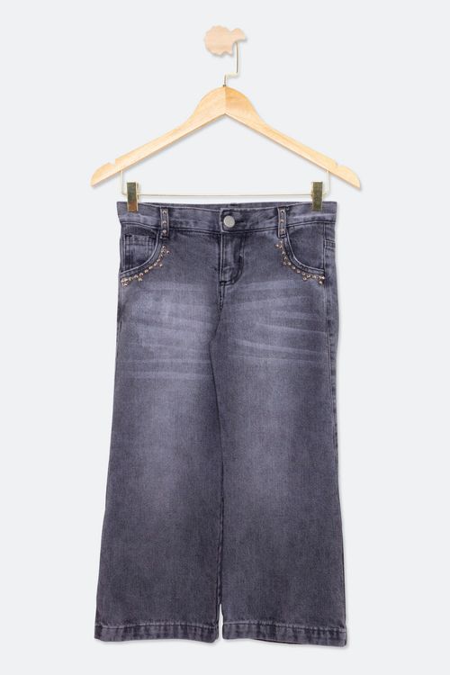 Calça Reta Infantil em Jeans Preto Tam 4 a 8