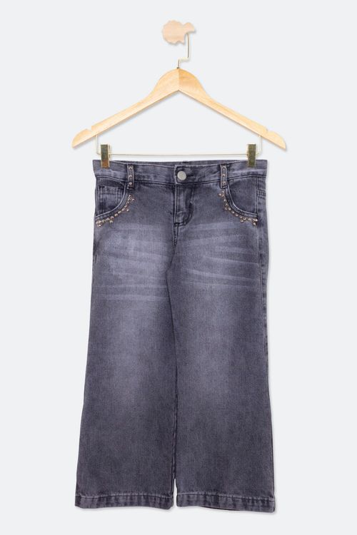 Calça Jeans Infantil Menina Reta Preta Tam 4 a 8