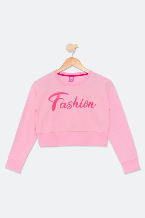 Blusão Cropped Juvenil em Moletom com Estampa Fashion Rosa Tam 10 a 16