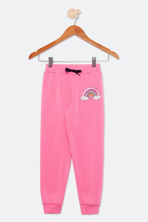 Calça Infantil em Moletom com Estampa Arco Íris Rosa Tam 4 a 8