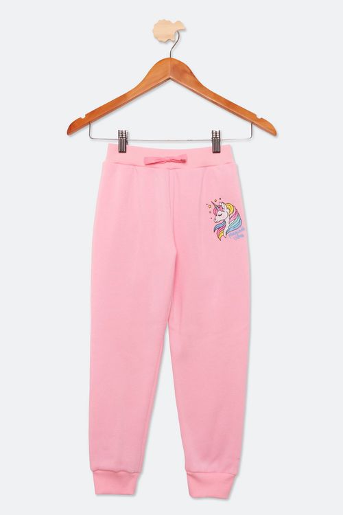 Calça Infantil em Moletom com Estampa Unicórnio Rosa Tam 4 a 8