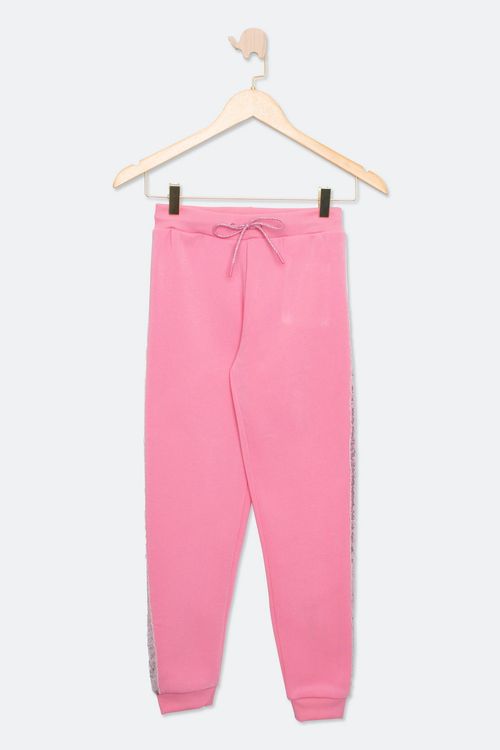 Calça Juvenil em Fleece com Faixa Lateral Rosa Tam 10 a 16