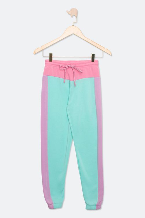 Calça Juvenil em Fleece Tuquesa e Rosa Tam 10 a 16
