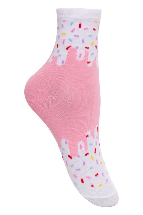 Meia Infantil Cano Médio com Estampa Confetes Branca e Rosa