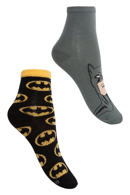 Kit 2 Pares de Meias Infantis Cano Médio Batman Sortidas Preto e Mescla Tam 30 ao 33