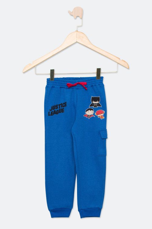 Calça Infantil em Moletom com Estampa Liga da Justiça Azul Tam 1 a 3