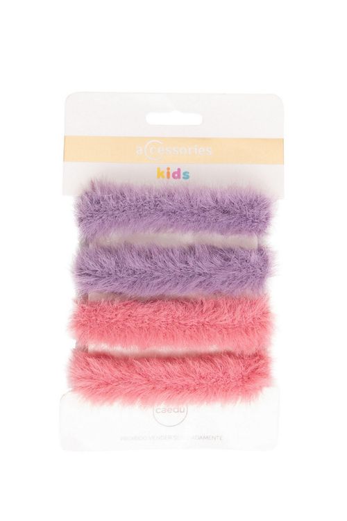 Kit 4 Elásticos Para Cabelo em Plush Lilás e Rosa