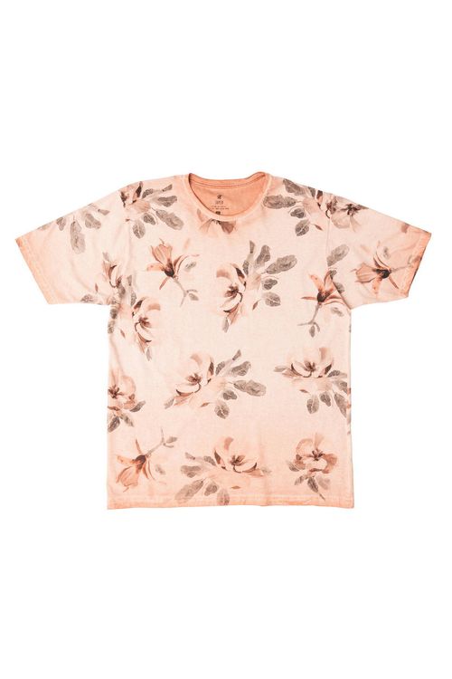 Camiseta Masculina com Estampa Floral Coral
