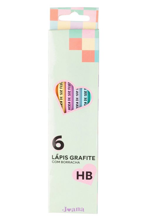 Kit 6 Lápis Grafite Com Borracha HB Multicor