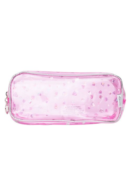 Estojo Escolar Transparente Corações Rosa