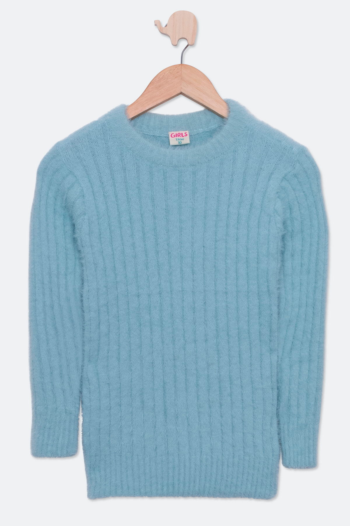 Suéter Juvenil em Tricô com Pêlo Azul Tam 10 a 16