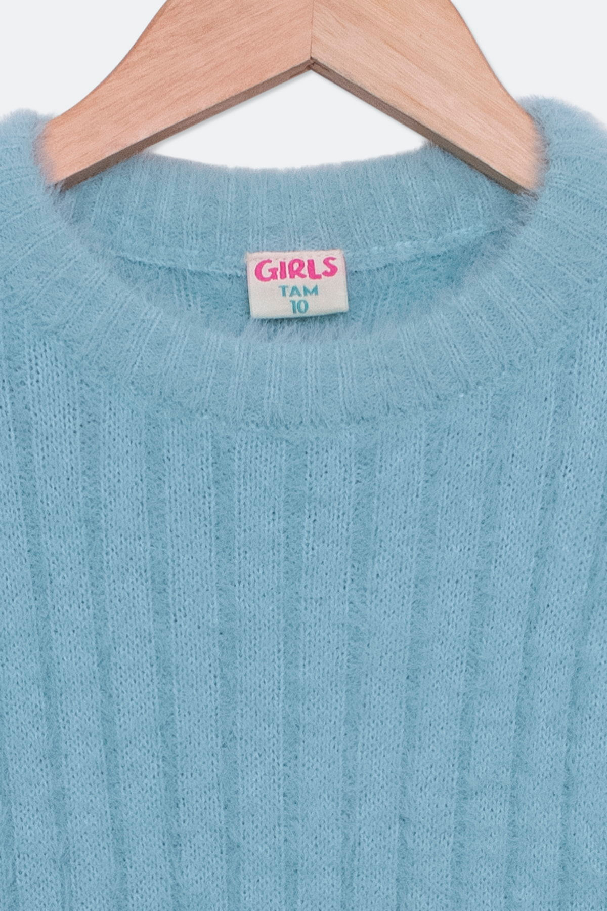 Suéter Juvenil em Tricô com Pêlo Azul Tam 10 a 16