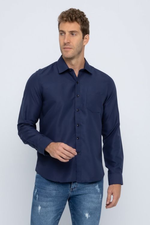 Camisa Masculina Casual Azul Marinho