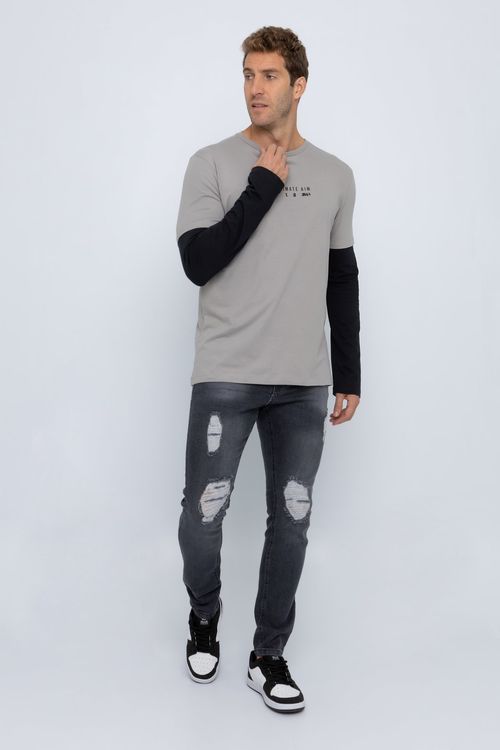 Calça Skinny Masculina Destroyed Jeans Preta