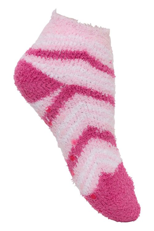 Meia Infantil Cano Curto em Chenille Listrada Branco e Pink Tam 24 ao 33