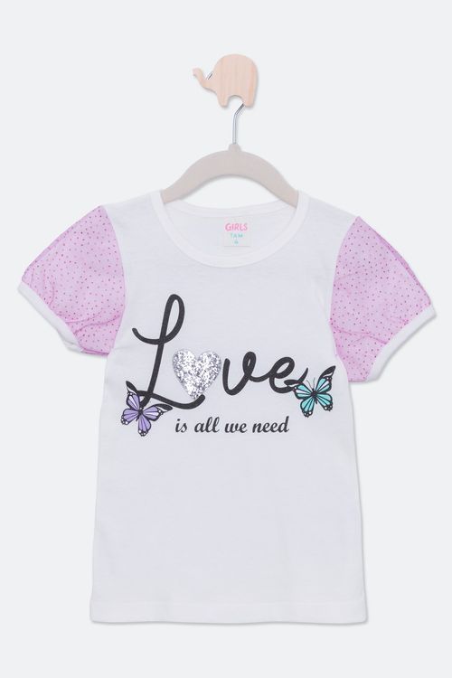 Blusa Infantil com Estampa Love Branca Tam 4 a 8