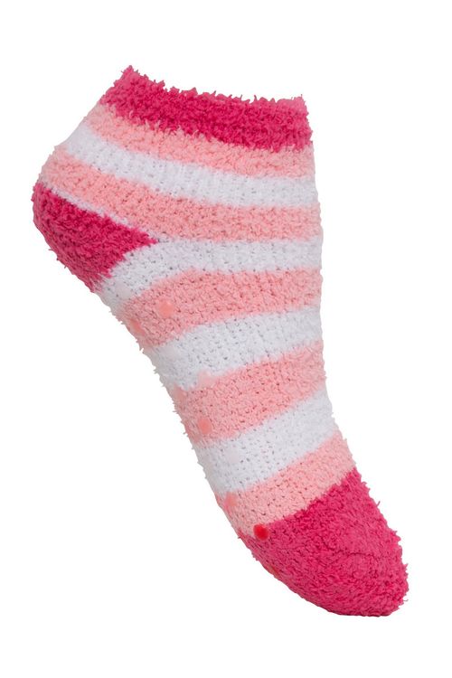 Meia Infantil Cano Curto em Chenille Listrada Branco e Rosa Tam 24 ao 33