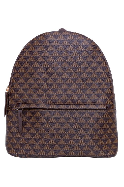 Mochila Feminina em Couro PU com Estampa Geométrica Marrom