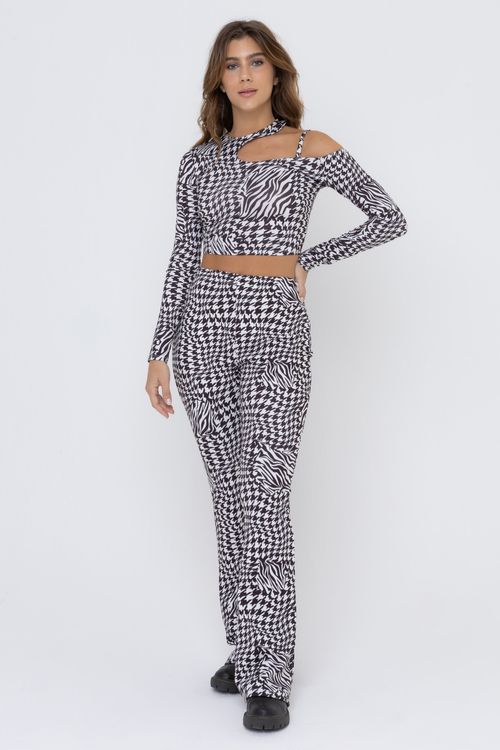 Calça Feminina com Estampa Pied de Poule