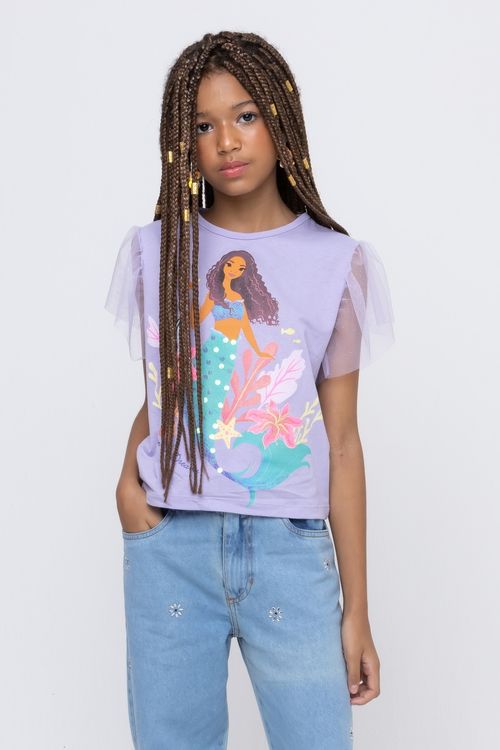 Blusa Juvenil com Estampa Pequena Sereia Lilás Tam 10 a 16