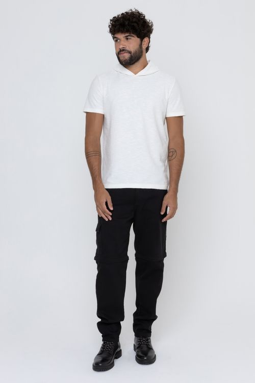 Calça Masculina Vira Bermuda em Sarja Slim Preta