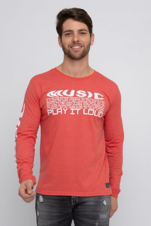 Camiseta Masculina com Estampa Music Vermelha