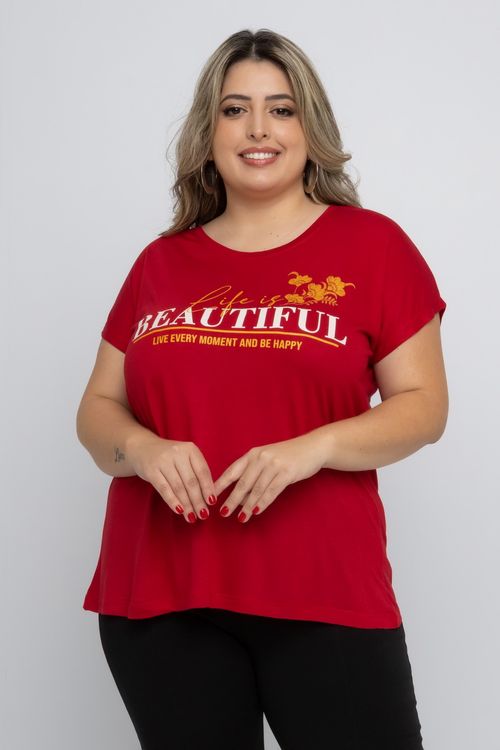 Blusa Feminina em Viscose Feita Pra Mim com Estampa Beautiful Vermelha